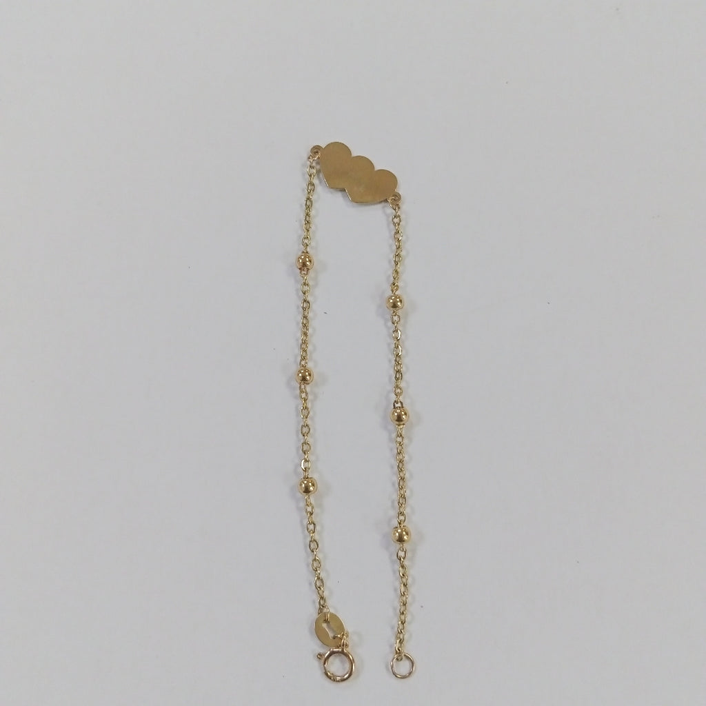 PULSERA TEJIDO ESPECIAL CON DOS CORAZONES 14K 18 CM 1.7 GR (NUEVO)
