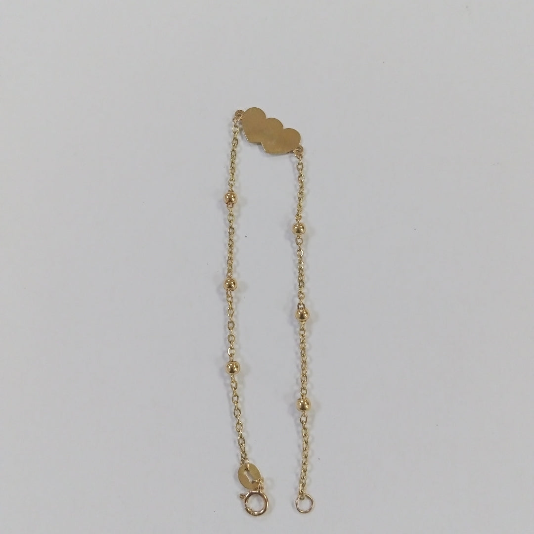 PULSERA TEJIDO ESPECIAL CON DOS CORAZONES 14K 18 CM 1.7 GR (NUEVO)