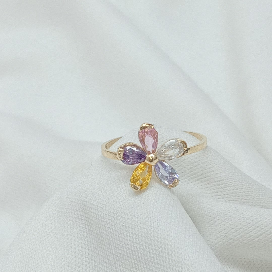 ANILLOS FLOR CON PIEDRAS DE COLOR 14K TALLA 7 1.4 GR (NUEVO)