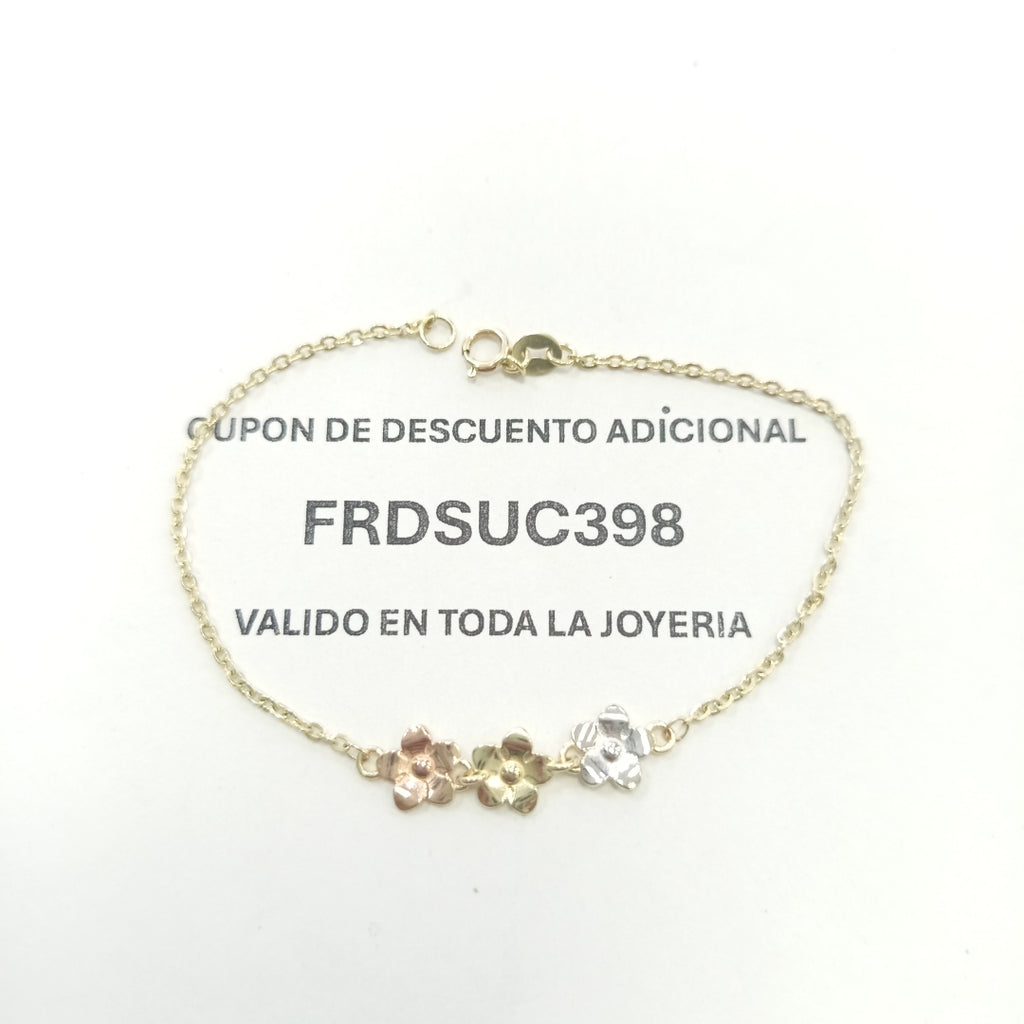 PULSERA TEJIDO ESPECIAL FIG FLORES 14K 18 CM 2.1 GR (NUEVO)