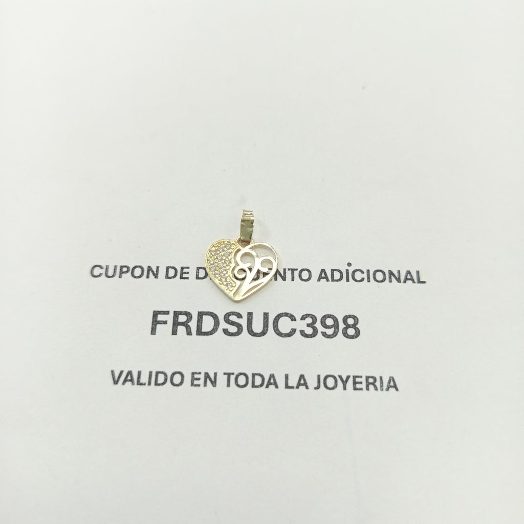 DIJE TEJIDO CORAZON CON CIRCONIAS Y ARBOL DE LA VIDA 14K 0.8 GR (NUEVO)