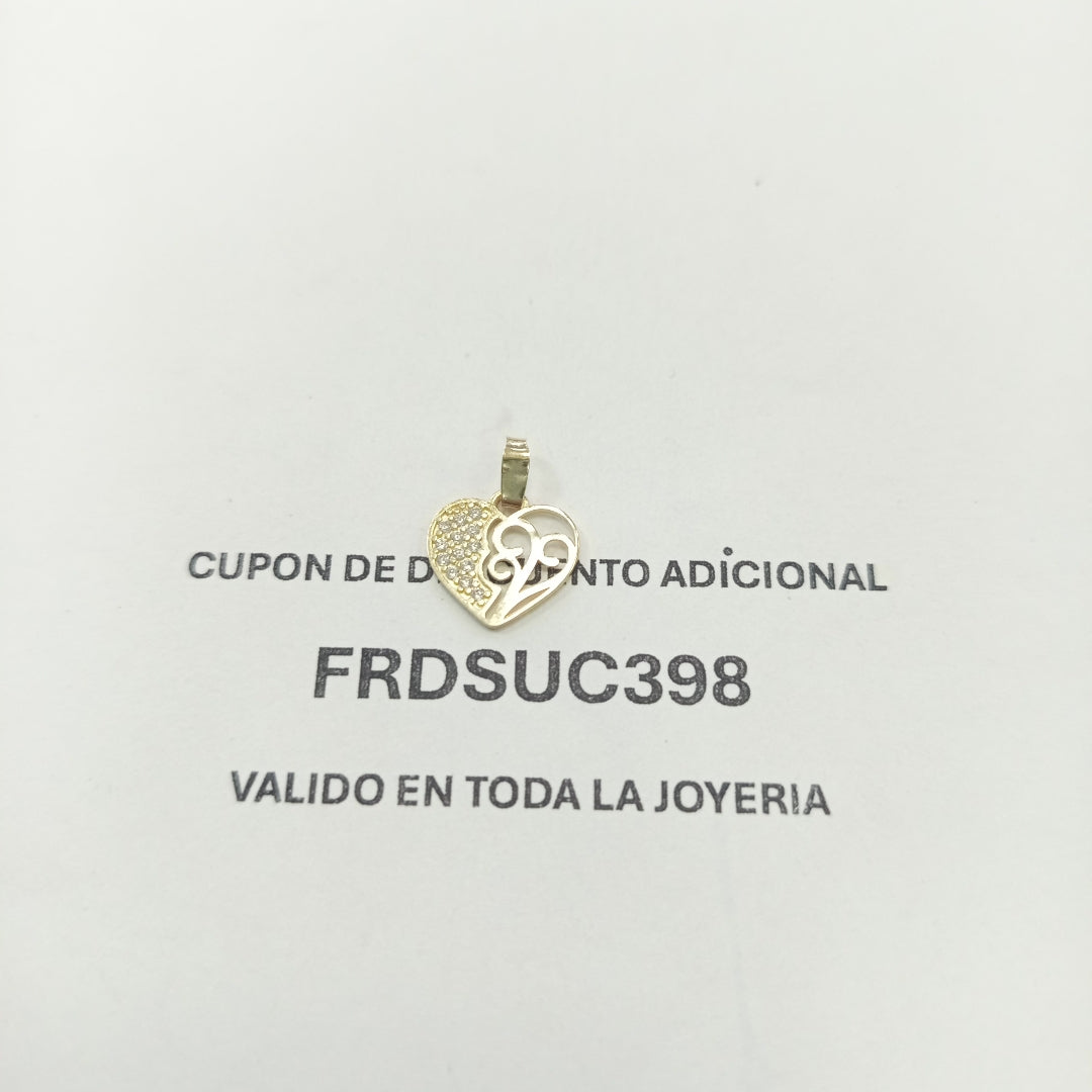 DIJE TEJIDO CORAZON CON CIRCONIAS Y ARBOL DE LA VIDA 14K 0.8 GR (NUEVO)
