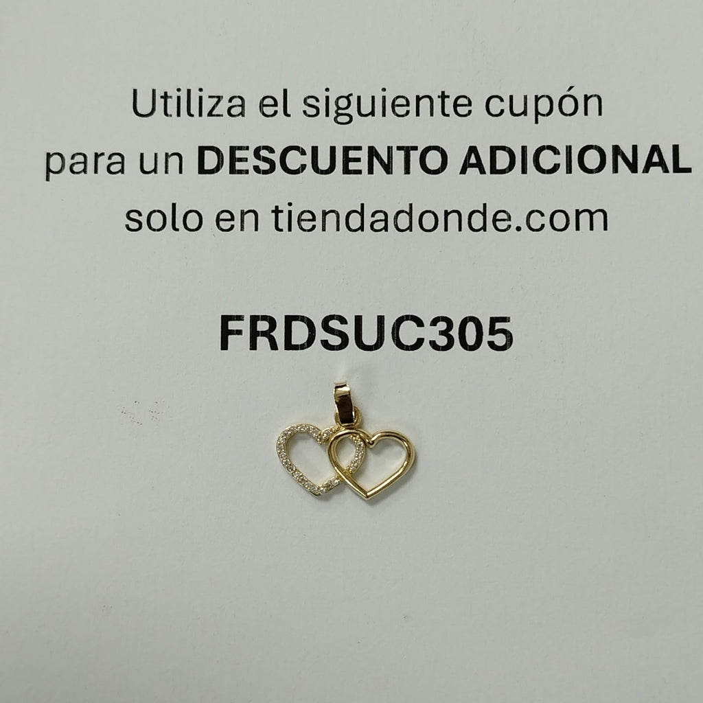DIJE TEJIDO DOS CORAZONES CON CIRCONIAS 14K 1.4 GR (NUEVO)