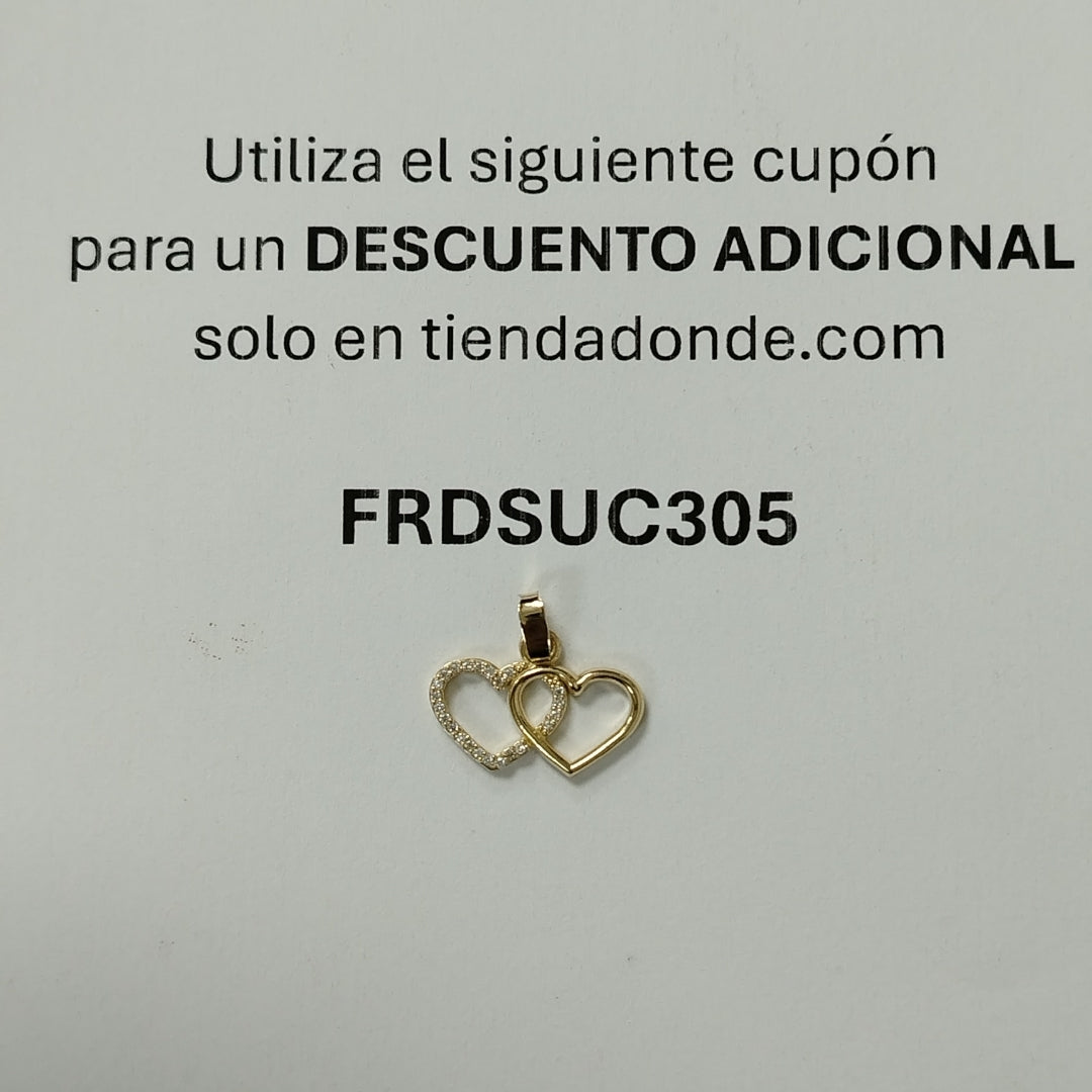 DIJE TEJIDO DOS CORAZONES CON CIRCONIAS 14K 1.4 GR (NUEVO)