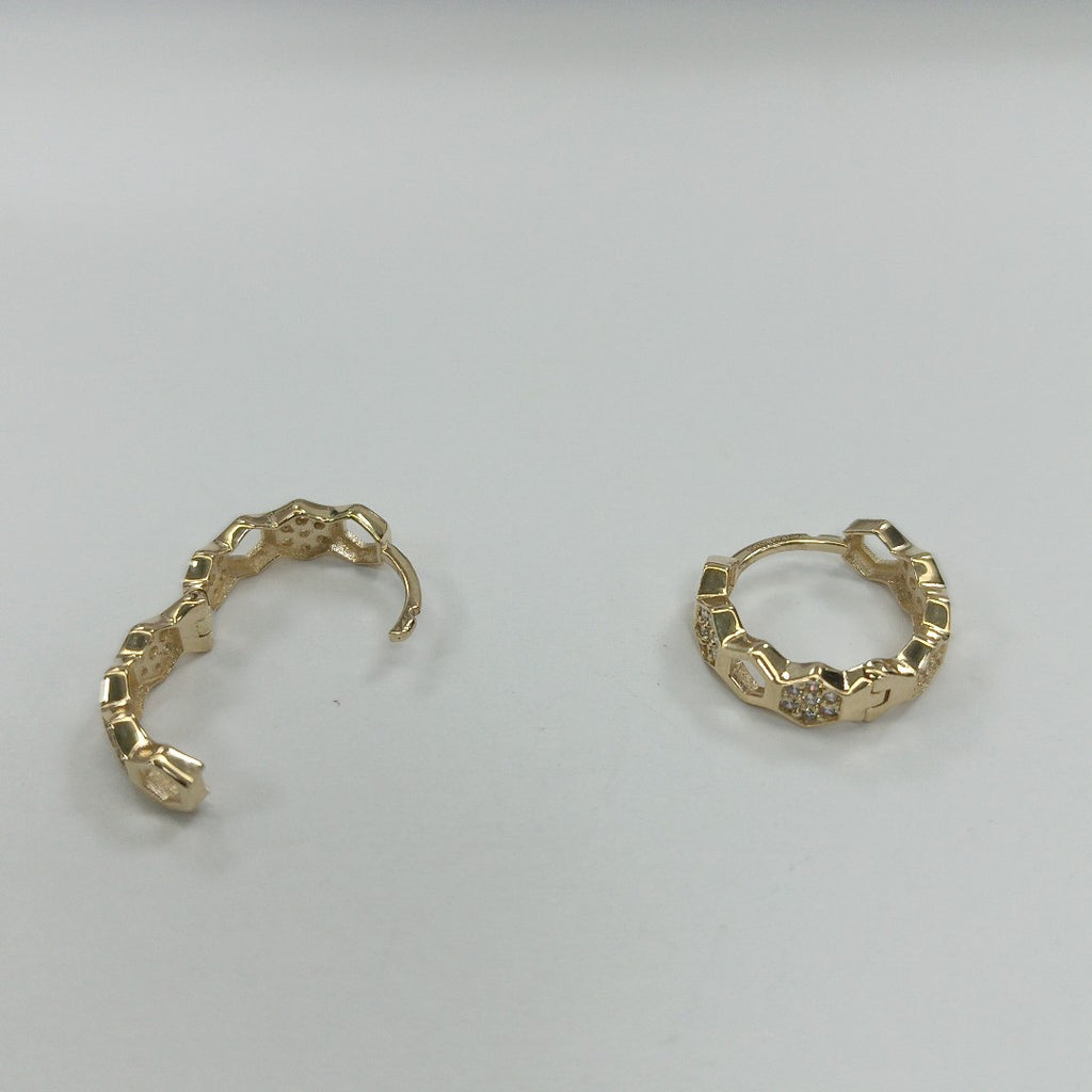 ARETES HUGGIES HEXAGONALES C CIRCONIAS 14K 2.5 GR (NUEVO)