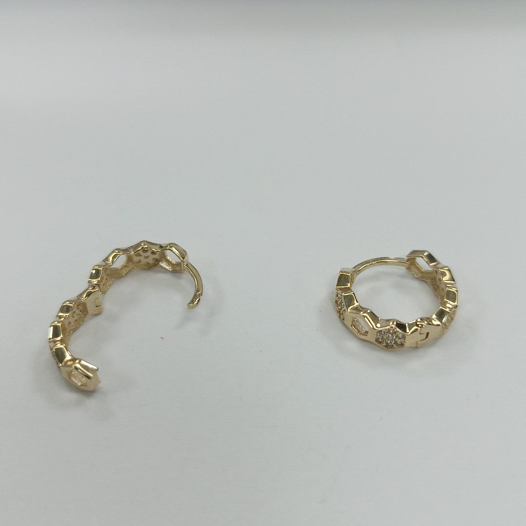 ARETES HUGGIES HEXAGONALES C CIRCONIAS 14K 2.5 GR (NUEVO)