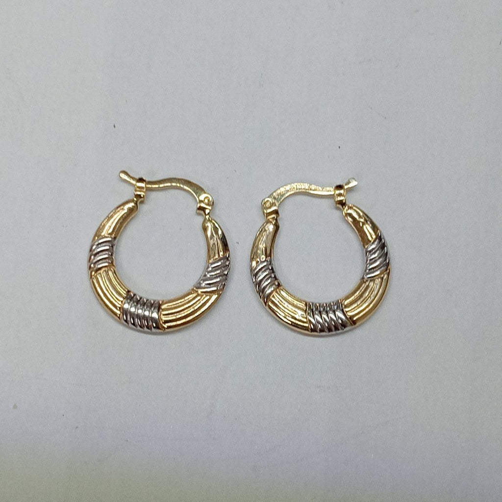 ARETES TEJIDO ARRACADAS COMBINADAS HUECAS 14K 1.8 GR (NUEVO)