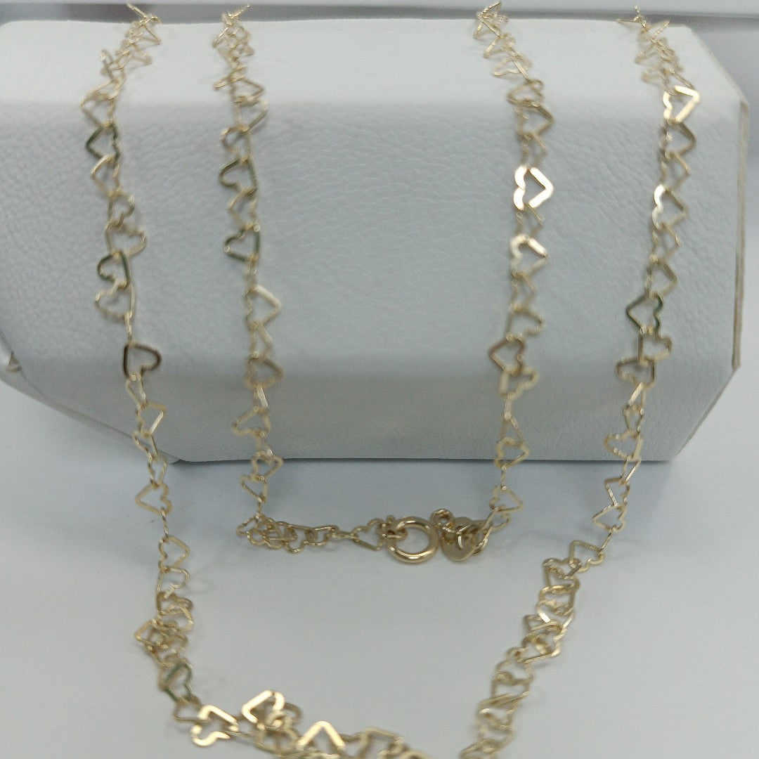 CADENAS TEJIDO CORAZONES ORO 10K 55 CM 2.7 GR (NUEVO)