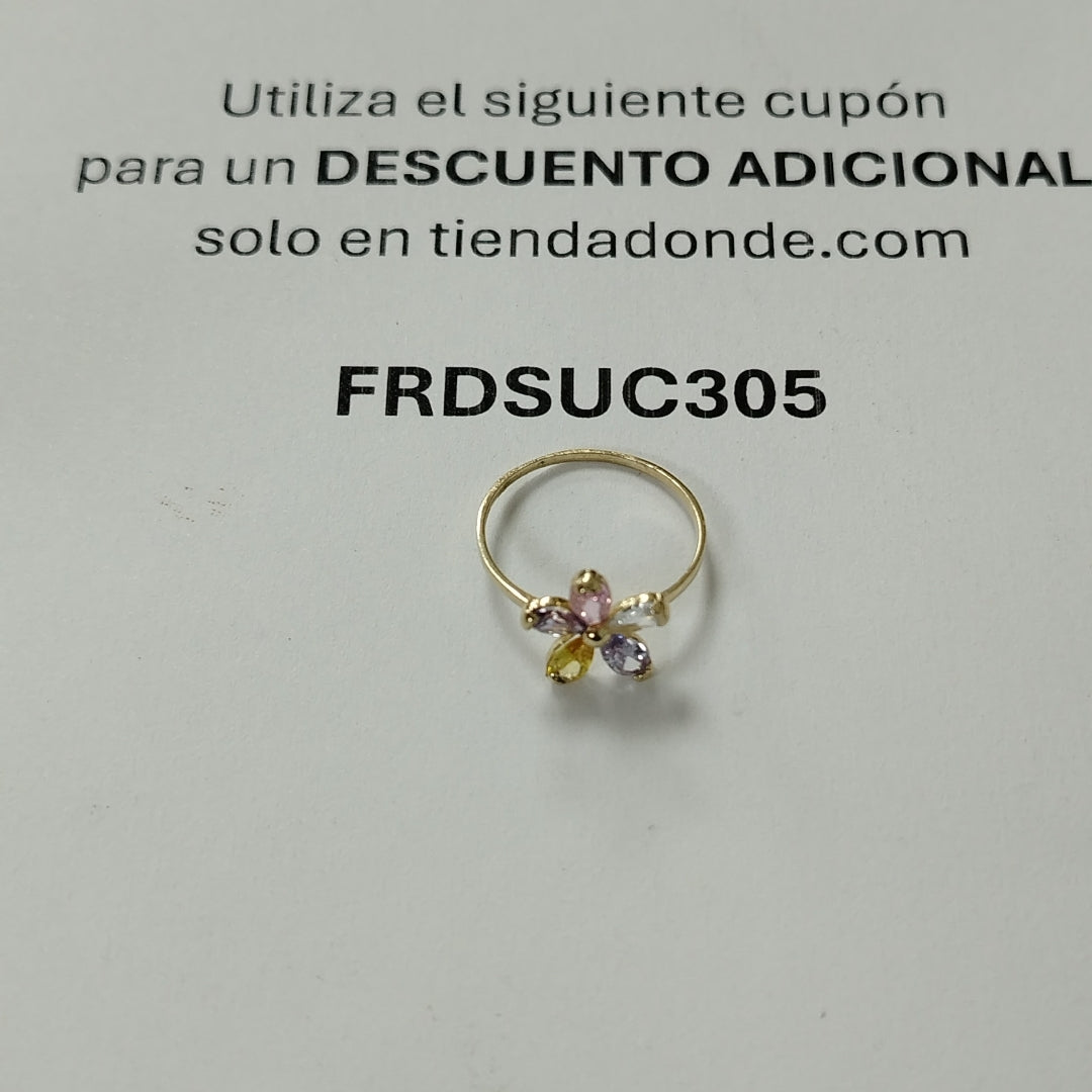 ANILLOS FLOR CON PIEDRAS DE COLOR 14K TALLA 7 1.4 GR (NUEVO)