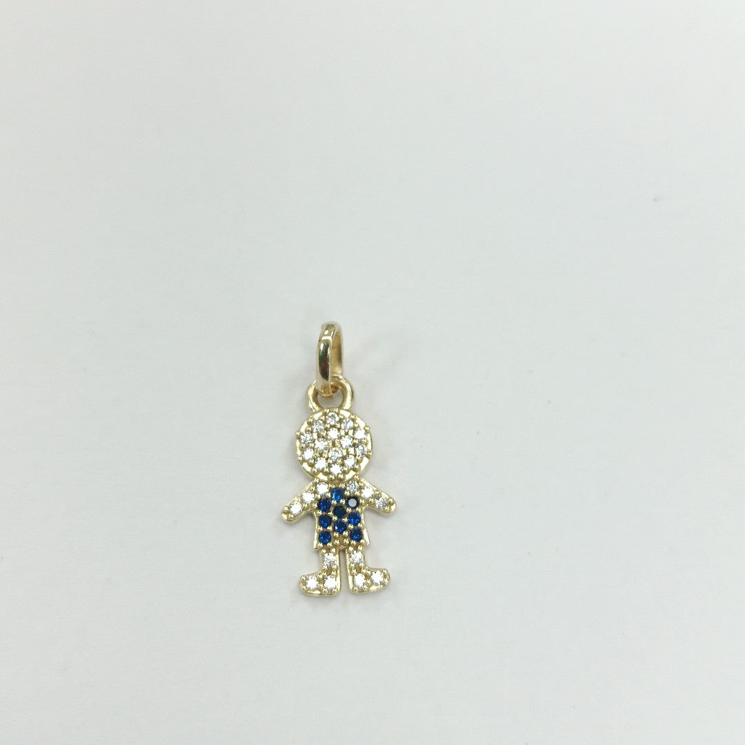 DIJE NIÑO CON CIRCONIAS Y PIEDRAS DE COLOR 10K 0.8 GR (NUEVO)