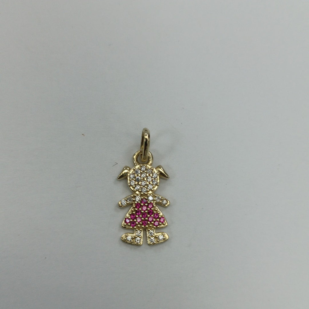 DIJE NIÑA CON CIRCONIAS Y PIEDRAS DE COLOR 10K 1 GR (NUEVO)