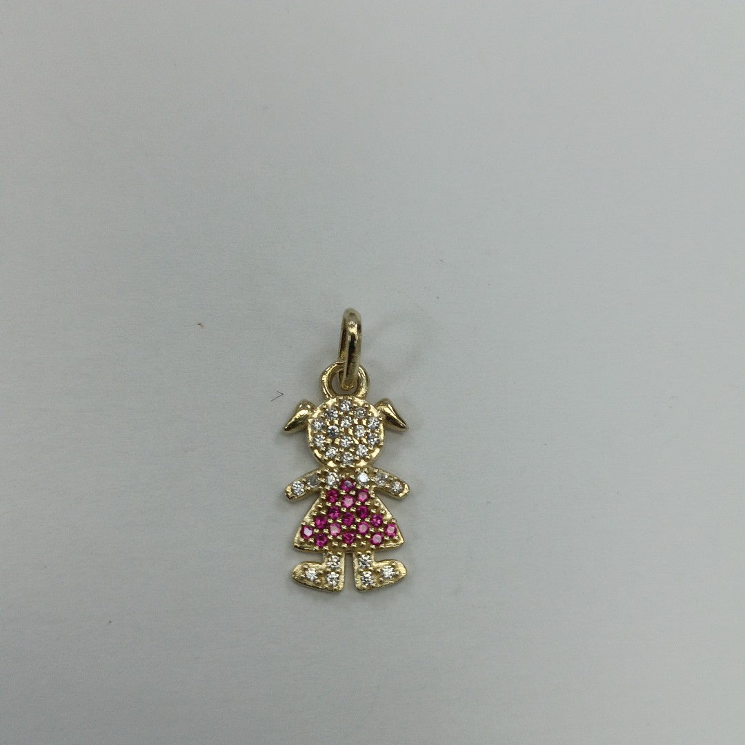 DIJE NIÑA CON CIRCONIAS Y PIEDRAS DE COLOR 10K 1 GR (NUEVO)