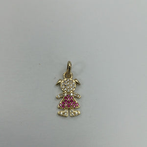 DIJE NIÑA CON CIRCONIAS Y PIEDRAS DE COLOR 10K 1 GR (NUEVO)