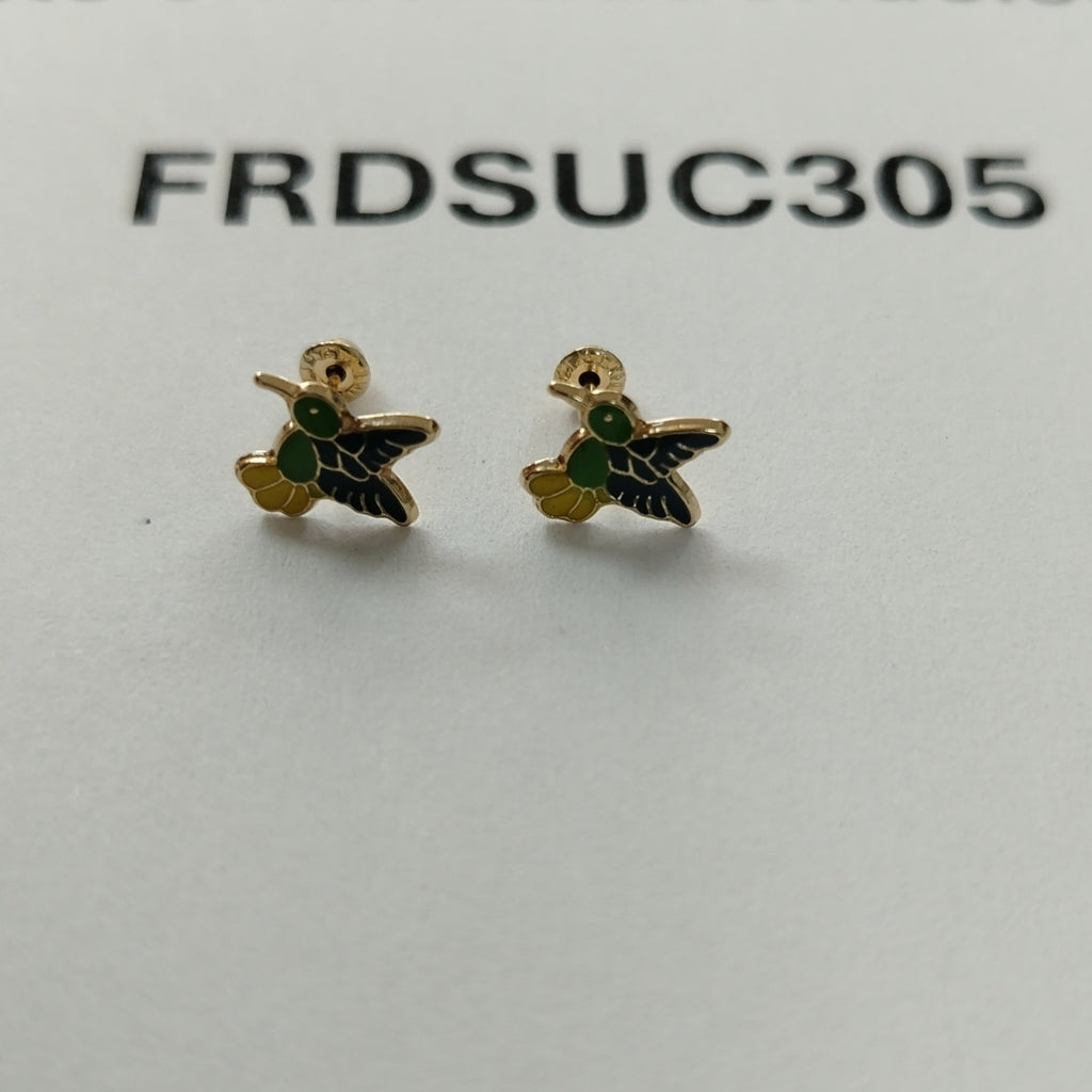 BROQUELES BROQUEL FIG COLIBRI ESMALTE VERDE 14K 0.2138 GR (NUEVO)