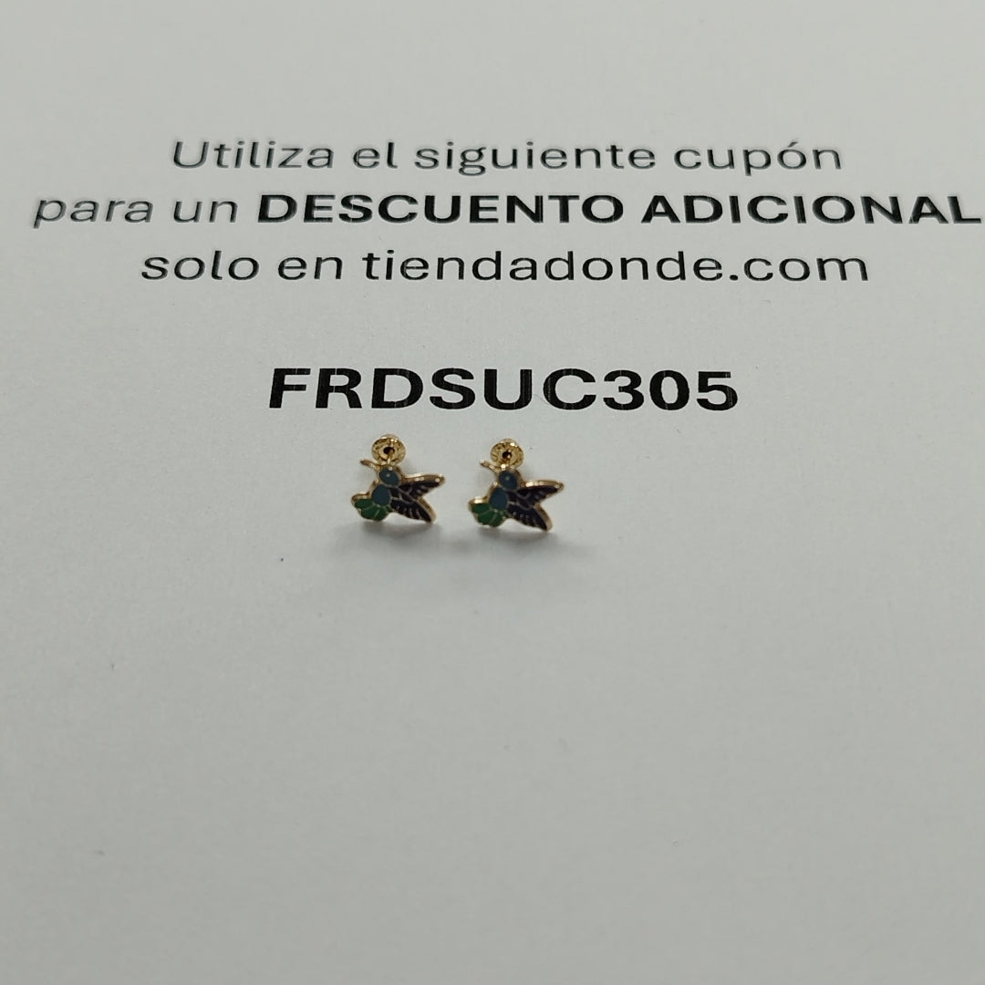 BROQUELES BROQUEL FIG COLIBRI ESMALTE AZUL 14K 0.2138 GR (NUEVO)