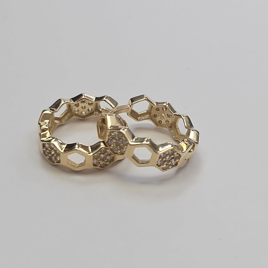 ARETES HUGGIES HEXAGONALES C CIRCONIAS 14K 2.5 GR (NUEVO)