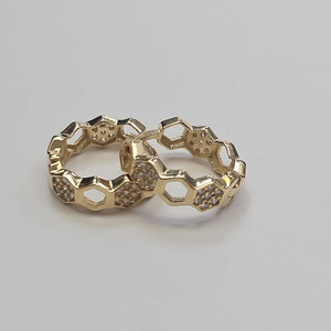 ARETES HUGGIES HEXAGONALES C CIRCONIAS 14K 2.5 GR (NUEVO)