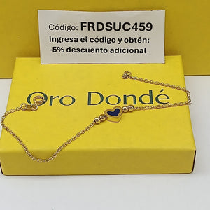 PULSERA TEJIDO ESPECIAL CON FIGURA CORAZON CON ESMALTE AZUL 14K 18 CM 1.9 GR (NUEVO)