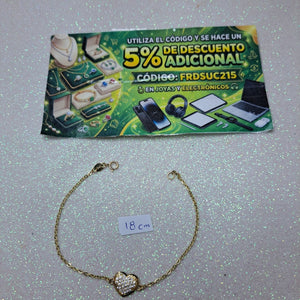 PULSERA TEJIDO ESPECIAL C CORAZON CIRCONIAS 14K 18 CM 2.1 GR (NUEVO)