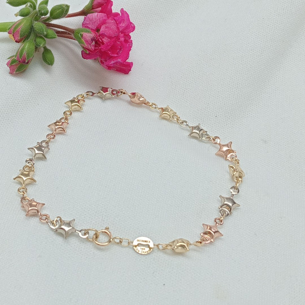 PULSERA TEJIDO ESPECIAL ESTRELLAS COMBINADAS 14K 18 CM 2.3 GR (NUEVO)