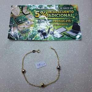 PULSERA ESP CON CORAZONES COMBINADOS 14K 18 CM 1.5 GR (NUEVO)
