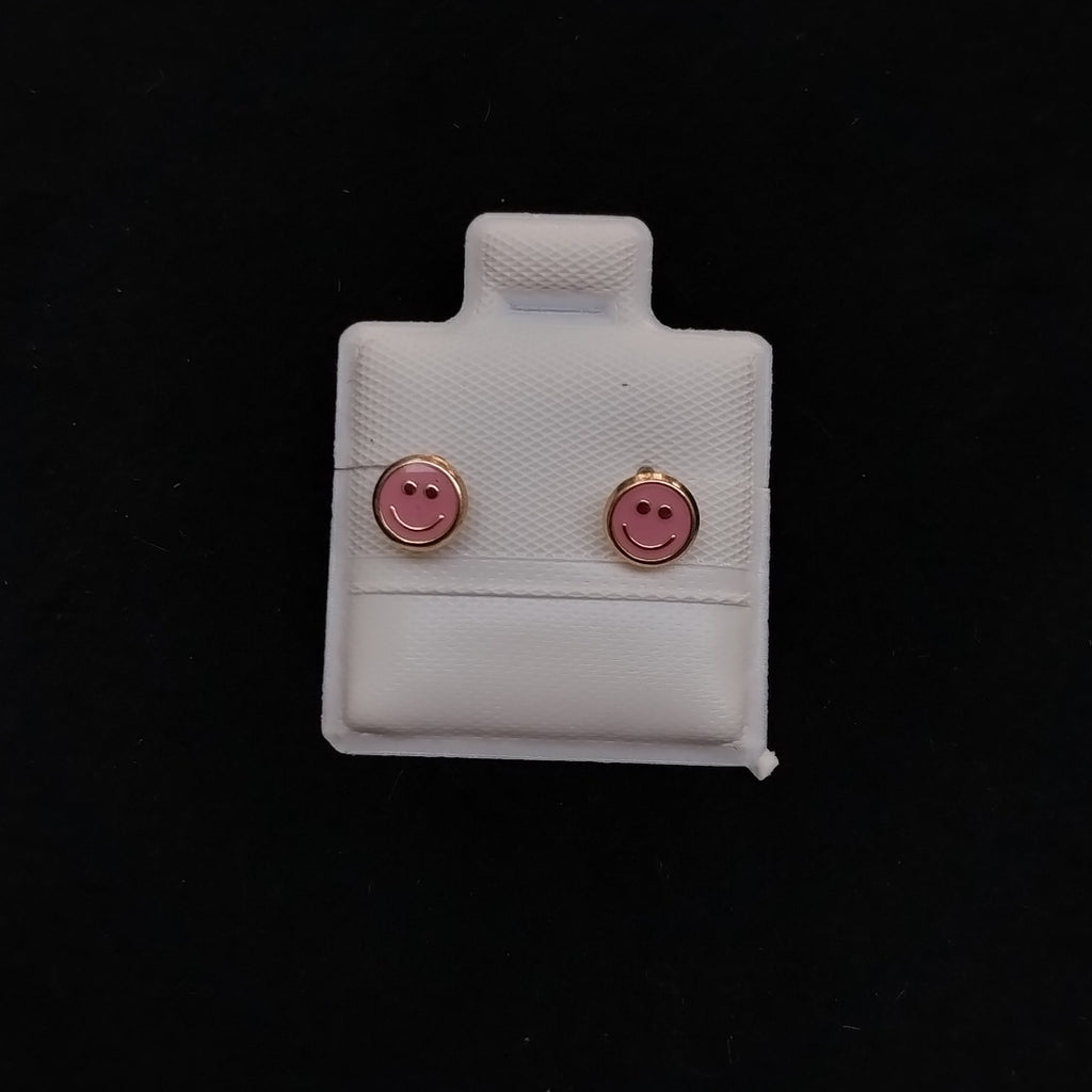 BROQUELES BROQUEL FIG SONRISA ESMALTE ROSA 14K 0.1696 GR (NUEVO)