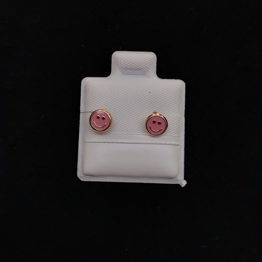 BROQUELES BROQUEL FIG SONRISA ESMALTE ROSA 14K 0.1696 GR (NUEVO)