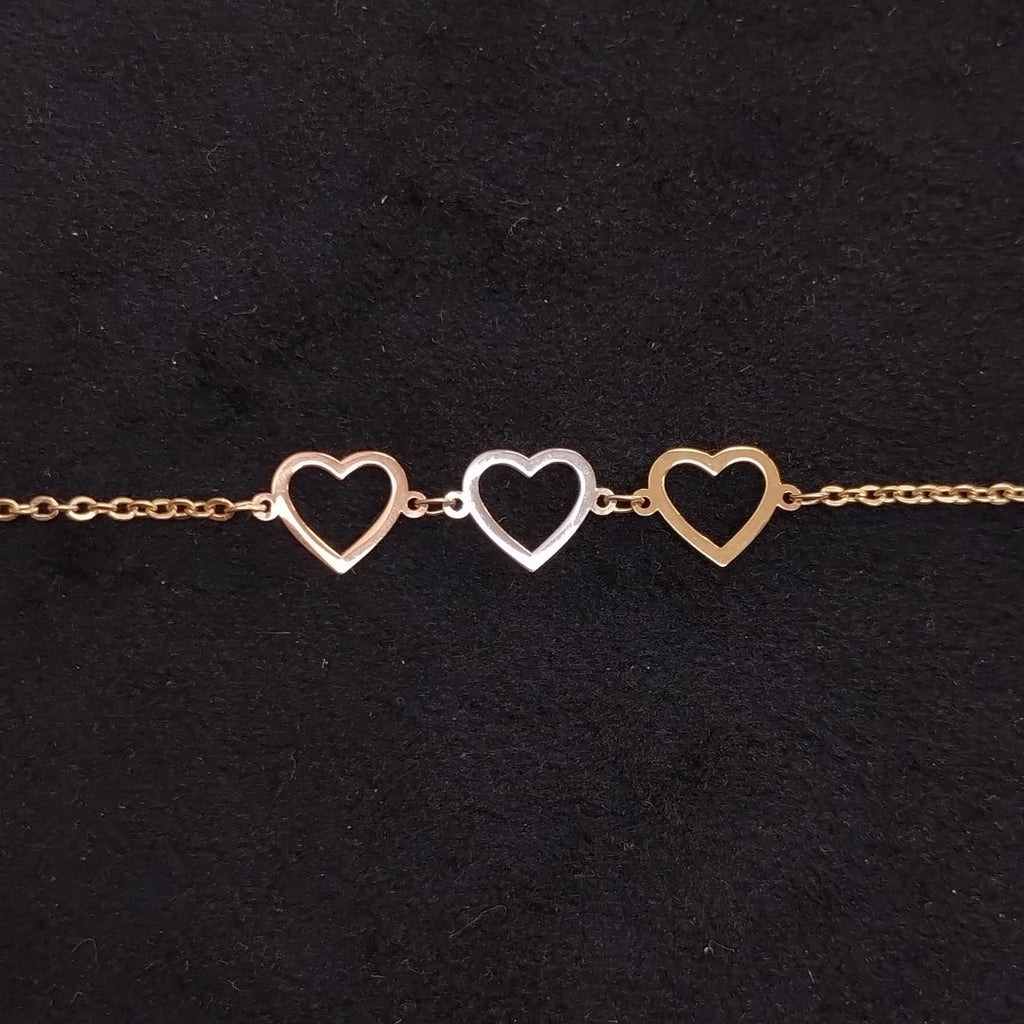 PULSERA ESPECIAL CON CORAZONES 14K 18 CM 1.3 GR (NUEVO)