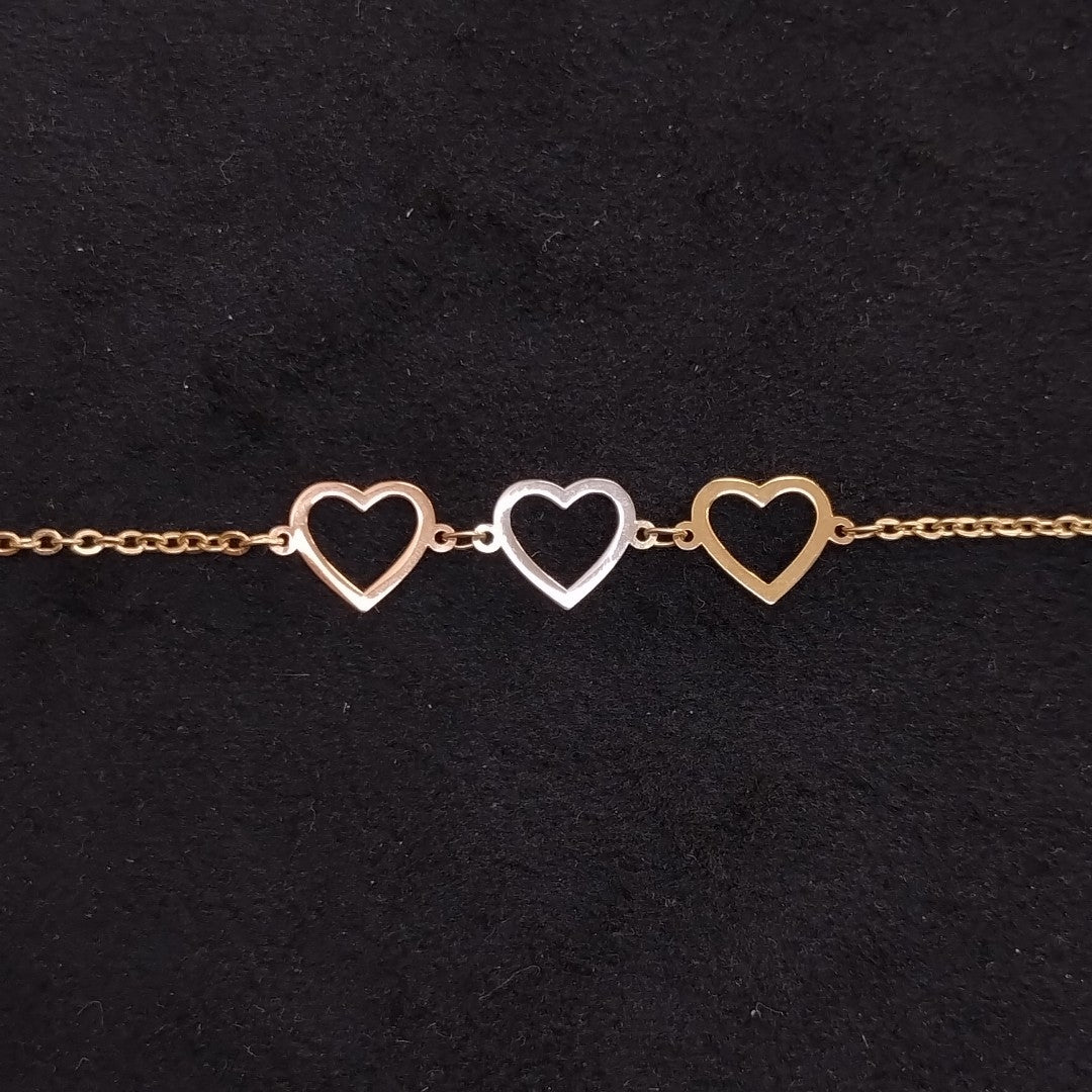 PULSERA ESPECIAL CON CORAZONES 14K 18 CM 1.3 GR (NUEVO)