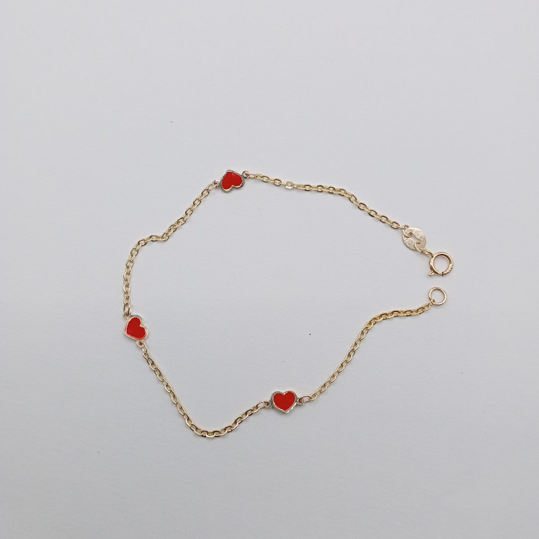 PULSERA ESPECIAL CON CORAZONES 14K 18 CM 1.4 GR (NUEVO)