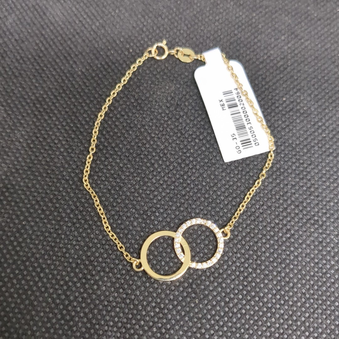 PULSERA TEJIDO ESPECIAL FIG AROS UNIDOS C CIRCS 14K 18 CM 2.1 GR (NUEVO)