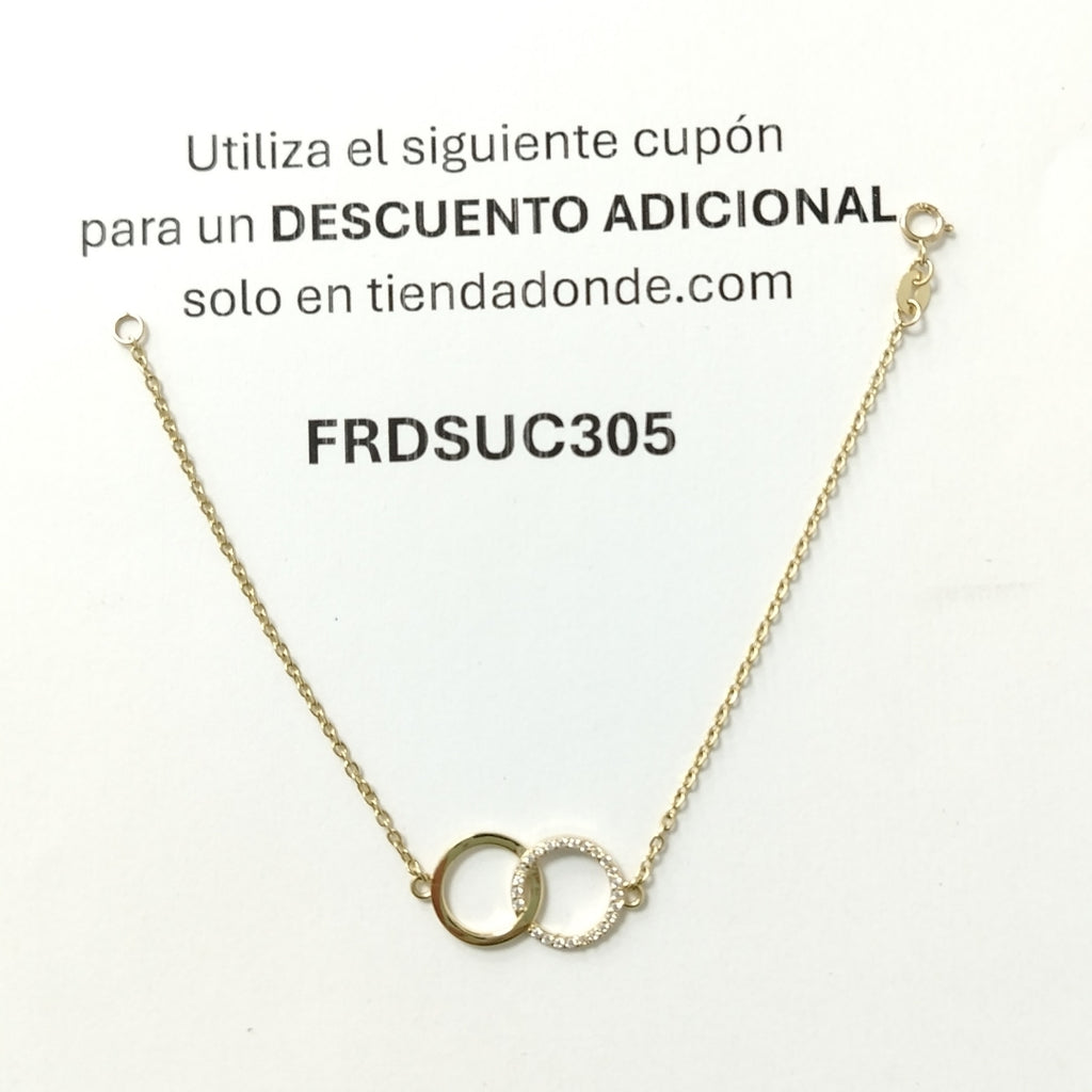 PULSERA TEJIDO ESPECIAL FIG AROS UNIDOS C CIRCS 14K 18 CM 2.1 GR (NUEVO)