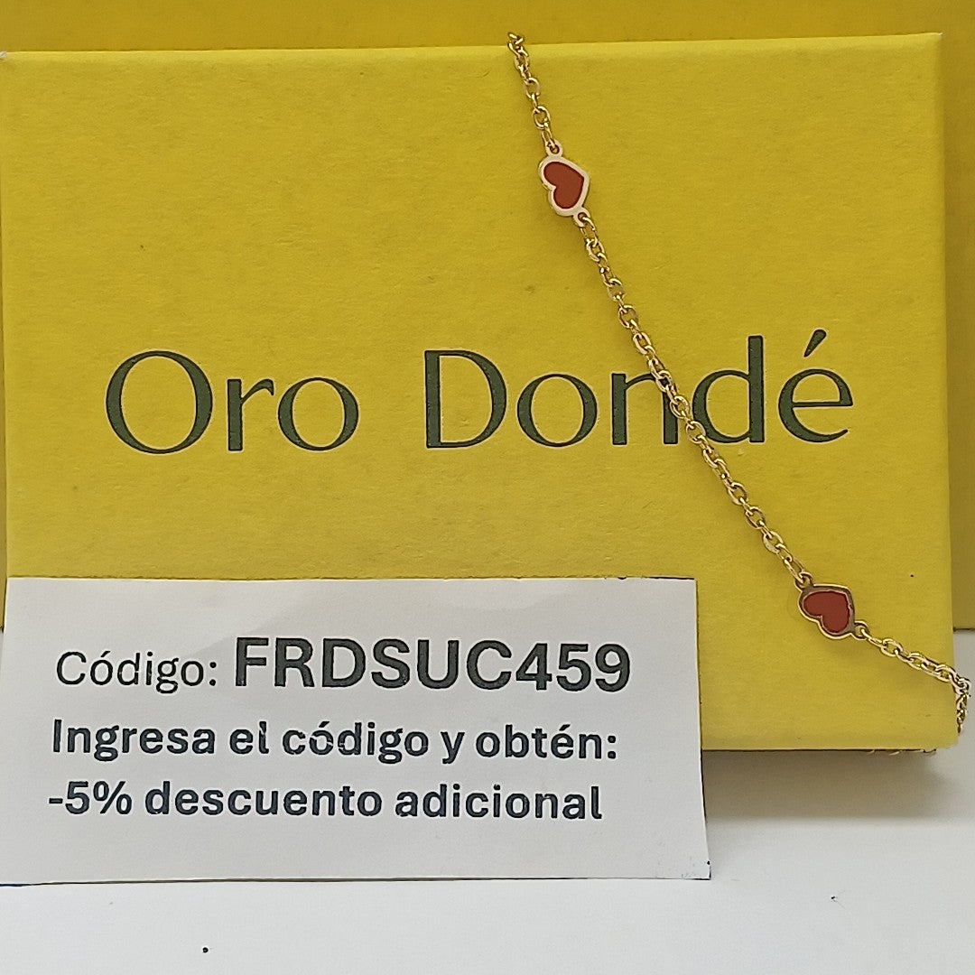 PULSERA ESPECIAL CON CORAZONES 14K 18 CM 1.4 GR (NUEVO)
