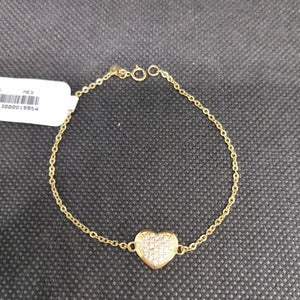 PULSERA TEJIDO ESPECIAL C CORAZON CIRCONIAS 14K 18 CM 2 GR (NUEVO)