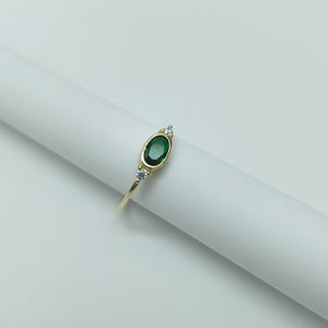 ANILLOS TEJIDO ANILLITO C CIRCONIAS Y PIEDRA VERDE 14K 7 1.2 GR (NUEVO)
