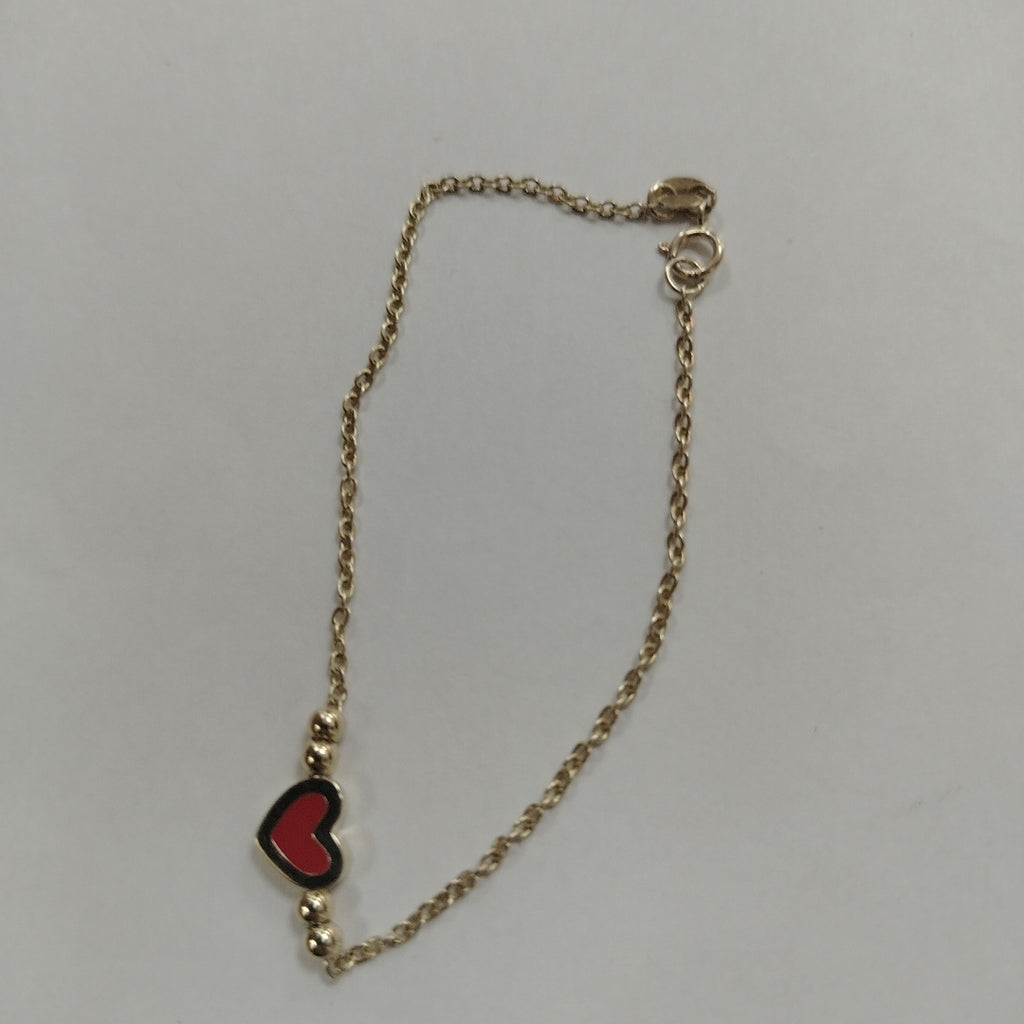 PULSERA TEJIDO ESPECIAL C CORAZON ROJO 14K 18 CM 2.3 GR (NUEVO)
