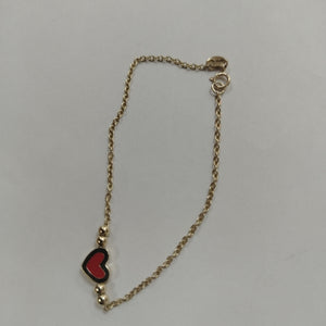 PULSERA TEJIDO ESPECIAL C CORAZON ROJO 14K 18 CM 2.3 GR (NUEVO)