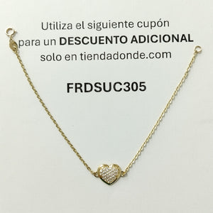 PULSERA TEJIDO ESPECIAL C CORAZON CIRCONIAS 14K 18 CM 2.1 GR (NUEVO)