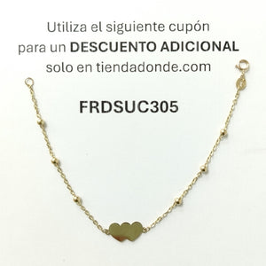 PULSERA TEJIDO ESPECIAL CON DOS CORAZONES 14K 18 CM 1.7 GR (NUEVO)