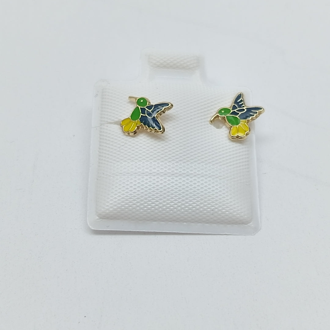 BROQUELES BROQUEL FIG COLIBRI ESMALTE VERDE 14K 0.2138 GR (NUEVO)