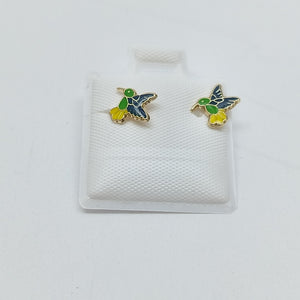 BROQUELES BROQUEL FIG COLIBRI ESMALTE VERDE 14K 0.2138 GR (NUEVO)