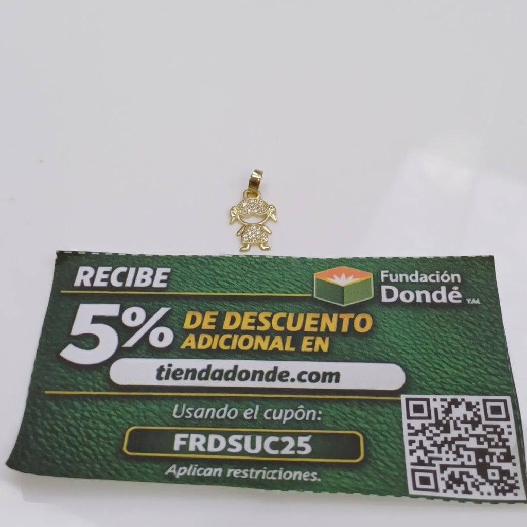 DIJE TEJIDO NIÑA CON CIRCONIAS 14K 0.9 GR (NUEVO)