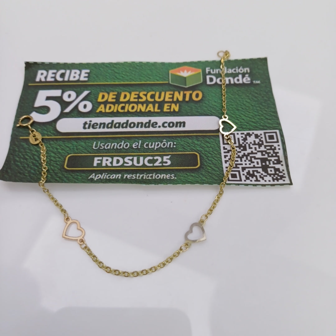 PULSERA ESPECIAL CON CORAZONES 14K 18 CM 1.3 GR (NUEVO)
