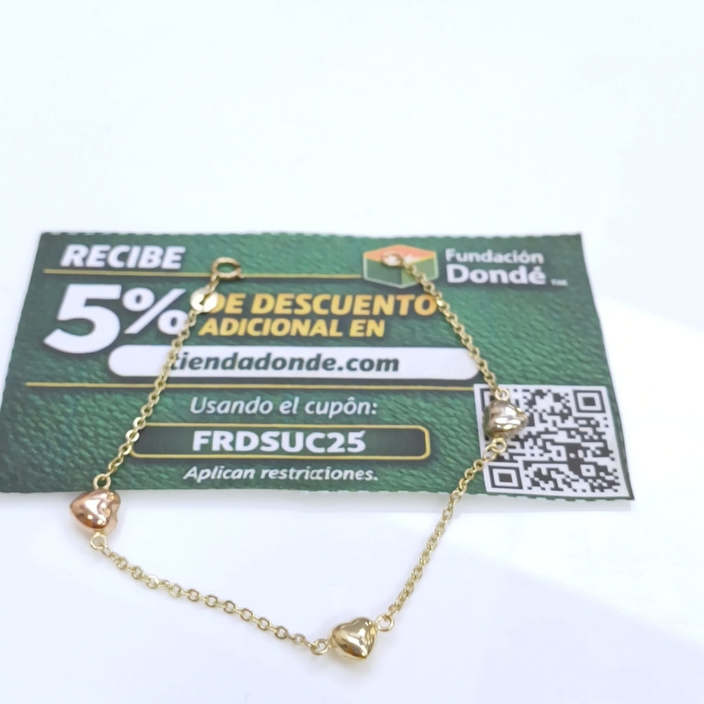 PULSERA ESP CON CORAZONES COMBINADOS 14K 18 CM 1.6 GR (NUEVO)