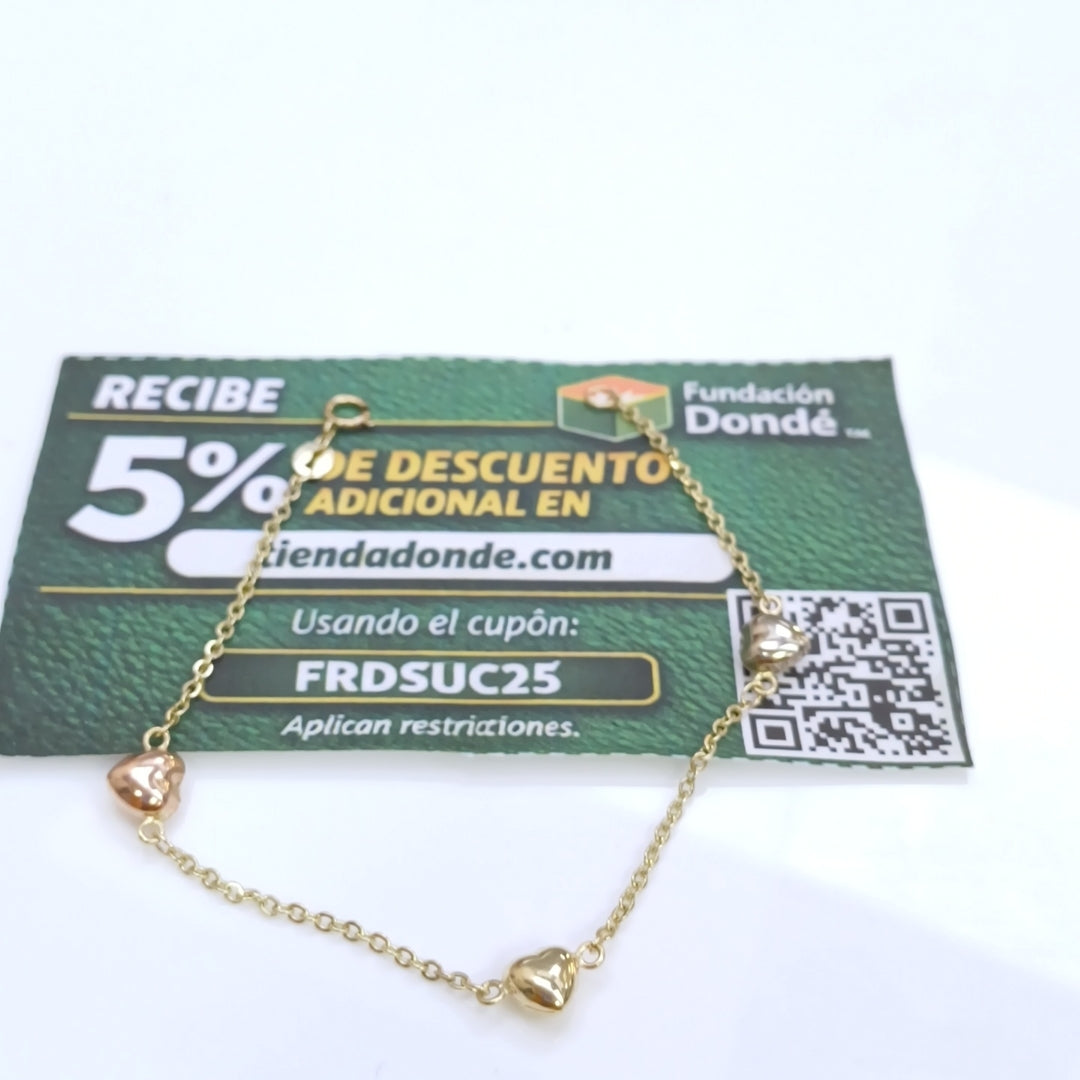PULSERA ESP CON CORAZONES COMBINADOS 14K 18 CM 1.6 GR (NUEVO)