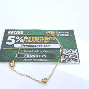 PULSERA ESP CON CORAZONES COMBINADOS 14K 18 CM 1.6 GR (NUEVO)