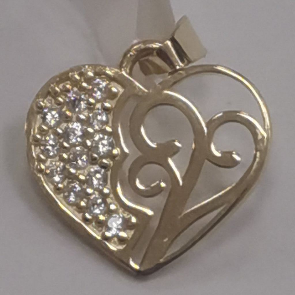 DIJE TEJIDO CORAZON CON CIRCONIAS Y ARBOL DE LA VIDA 14K 0.8 GR (NUEVO)