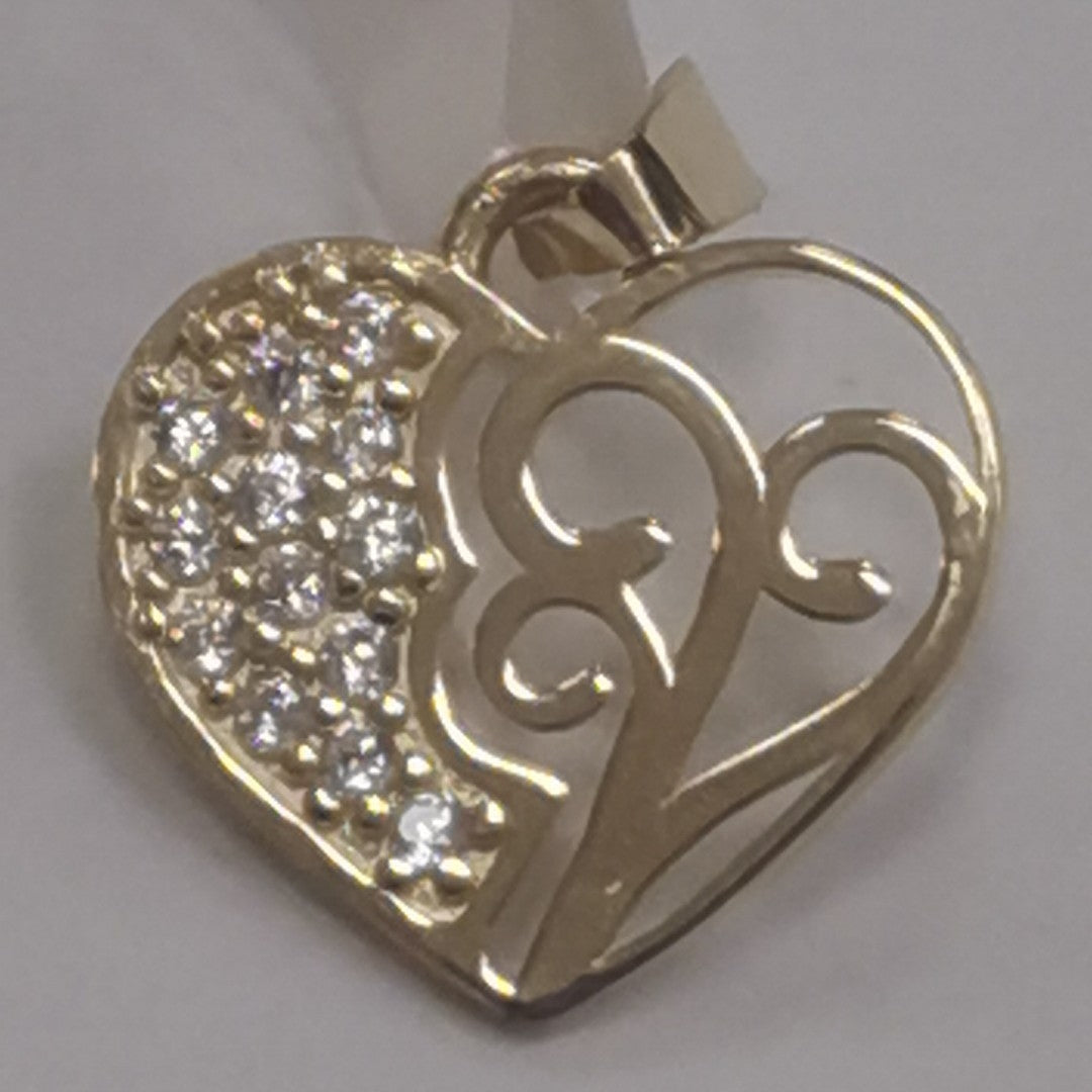 DIJE TEJIDO CORAZON CON CIRCONIAS Y ARBOL DE LA VIDA 14K 0.8 GR (NUEVO)