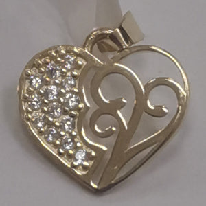 DIJE TEJIDO CORAZON CON CIRCONIAS Y ARBOL DE LA VIDA 14K 0.8 GR (NUEVO)