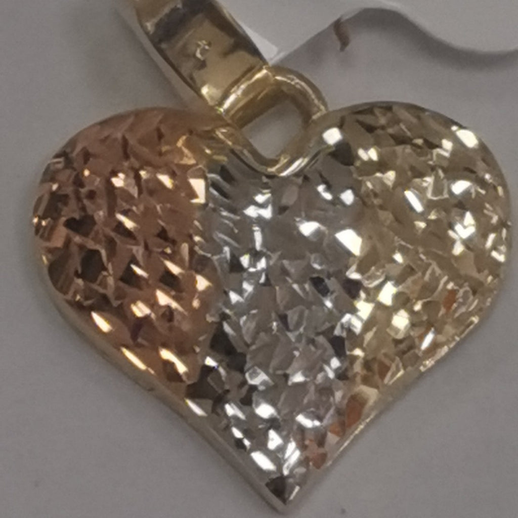 DIJE TEJIDO CORAZON LABRADO COMBINADO 14K 1.2 GR (NUEVO)